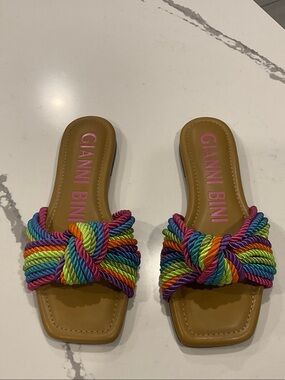 Gianni Bini Multicolor Rainbow Rope Knot Slide Sandals